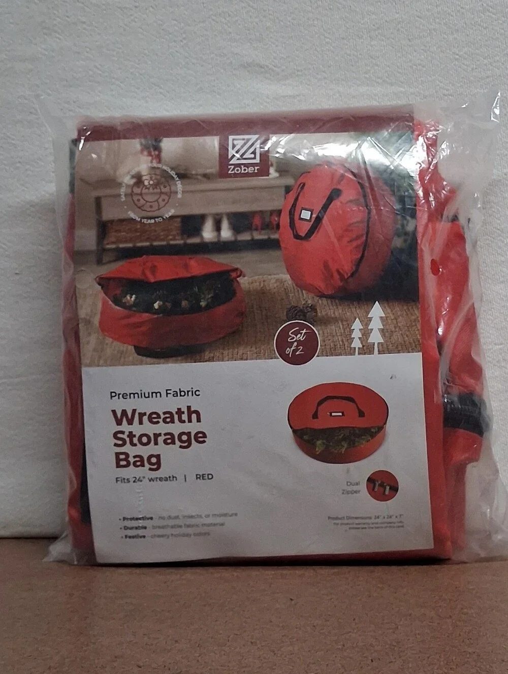 Red Wreath Storage Bag - Premium Fabric (Set of 2)